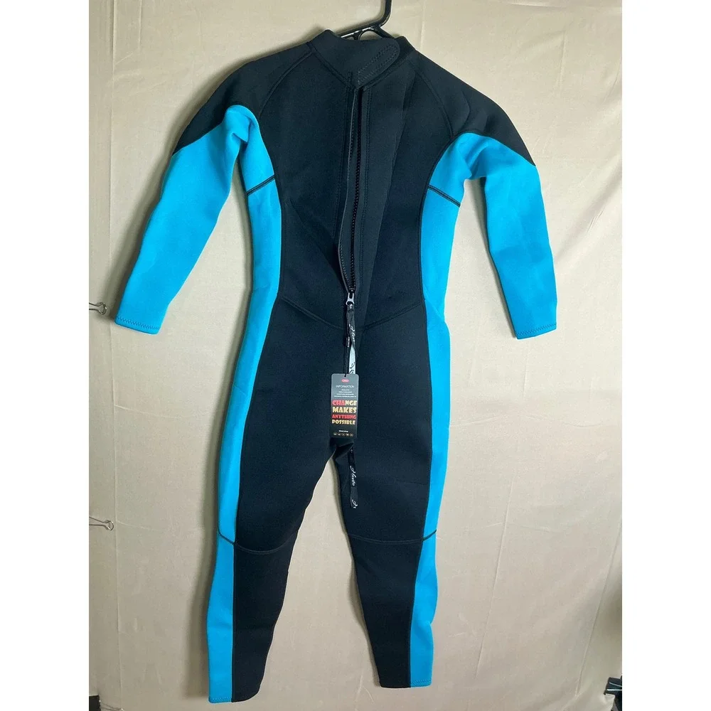 Hevto Kids 3/2mm Neoprene Full Wetsuit Black Cyan Blue Size 14 Thermal Swimsuit